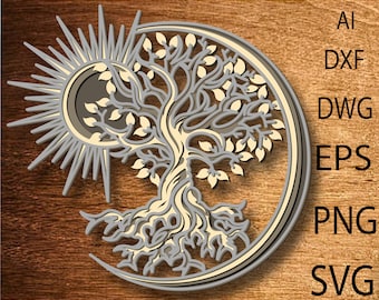 Tree of life multilayer svg cut file, Wooden Decorative Wall 3D, Paper cutting, Wooden Gift laser cut file, wall decor, 3D layer