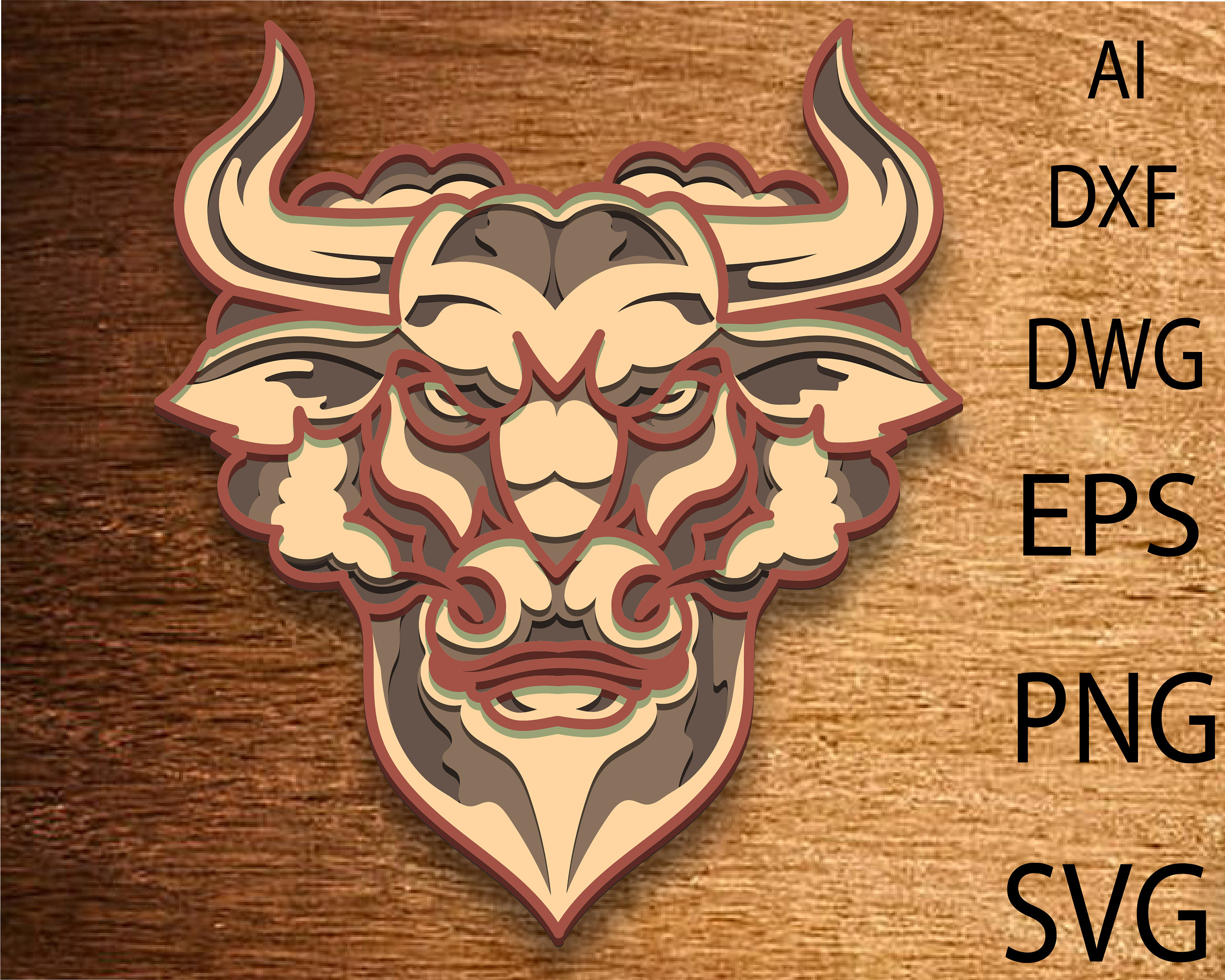 Bull Head Multilayer SVG,3D Mandala,Laser Cut,Paper Cut File,DIY,Plywood Cutting