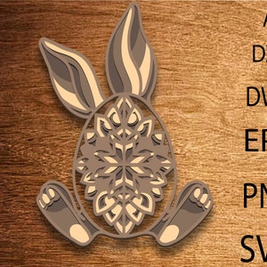 Osterhase 3D Mandala SVG-Dateien, Multilayer Panel zum Laserschneiden, SVG-Dateien, DXF-Vorlagen für CNC-Fräser