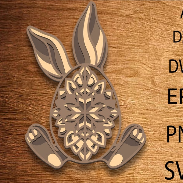 Easter Bunny 3D Mandala svg files, Multilayer Panel for Laser Cutting, SVG files, DXF Templates for CNC router