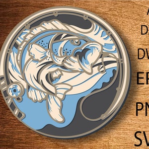 File SVG multistrato da pesca, pesce a strati 3D, pesce 3D Mandala Svg, taglio di carta pesce, pesce da pesca SVG, pesca DXF, taglio laser, decorazioni per la casa