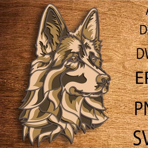 Chien de berger allemand SVG multicouche. Fichier numérique Fichier laser pour chien de berger allemand. Lime à découper. DXF, contreplaqué découpé
