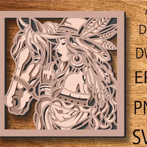 Horse Multilayer svg,Indian woman with a horse laser cut files,Cnc router files, Laser cut mandala,Horse template,cnc horse mandala