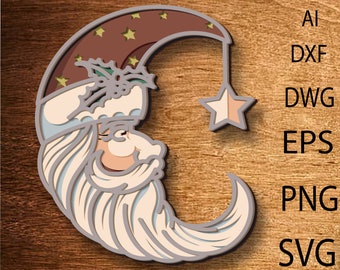Santa Moon Multilayer SVG,3D Mandala,Laser Cut,Paper Cut File,DIY,Plywood Cutting