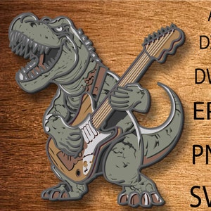 Gitaar T-Rex meerlaagse SVG, T-Rex gesneden bestand, T-Rex lasergesneden 3D-laag, multiplex snijden, papier snijden, SVG-bestand, 3D-mandalamultiplex, woondecoratie