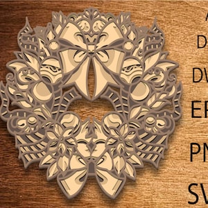 Ghirlanda di Natale File SVG multistrato per progetti Cricut, Mandala 3D Svg, Pannello multistrato per taglio laser, Modelli DXF per router CNC