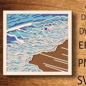 Spiaggia multistrato SVG, spiaggia mandala, mare taglio laser, file carta tagliata, file cricut silhouette, modello di shadowbox di taglio carta, download digitale
