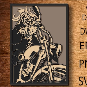Ghost biker multistrato Svg, file di taglio laser Mandala svg dxf, file di taglio mandala file cnc, file di taglio laser motocicletta glowforge svg