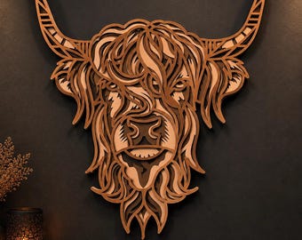 Highland Cow Multilayer SVG,3D Mandala,Laser Cut,Paper Cut File,DIY,Plywood Cutting