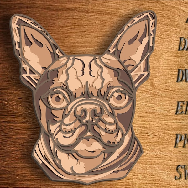 Boston terrier dog multilayer SVG. Digital file boston terrier dog laser file. File for paper cutting. DXF, Dog wall art .Plywood cut