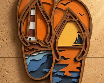 Summer Sunset Flip Flop Multilayer SVG,Laser Cut,Paper Cut File,For CNC