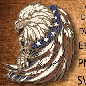 Aquila e bandiera SVG, bandiera americana, aquila calva, file tagliato al laser, multistrato, taglio fai da te, Glowforge, animale di legno, decorazione da parete