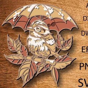 Herfst vogel meerlaagse svg, 3D gelaagd bestand, lasersnijden bestand, svg-bestand, papier gesneden, houten decoratieve muur, houten cadeau, wanddecoratie