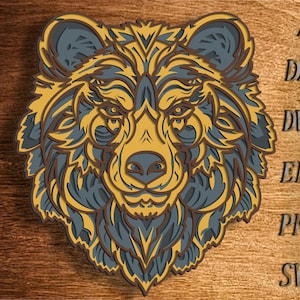 Grizzlybeer-mandala meerlaagse SVG. Digitaal bestand grizzly laserbestand. Bestand voor het snijden van papier. DXF, Grizzly-muurkunst. Multiplex gesneden