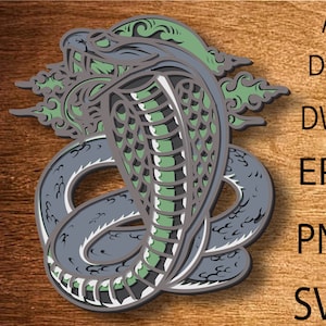 Cobra multicamadas svg, arquivo de corte de cobra, camada 3D de corte a laser de cobra, corte de madeira compensada, corte de papel, arquivo SVG, madeira compensada de mandala 3D