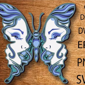Mandala 3D Donna Farfalla SVG, Donna Multistrato SVG, Carta tagliata, File tagliato al laser, Taglio fai da te, Glowforge, Illustrazione in legno, Decorazione murale
