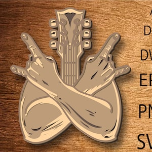 Rock'n'Roll gitaar meerlaags, gitaar SVG, meerlaagse SVG, 3D-laag, multiplex snijden, papier knippen, Mandala SVG, muziek Cricut