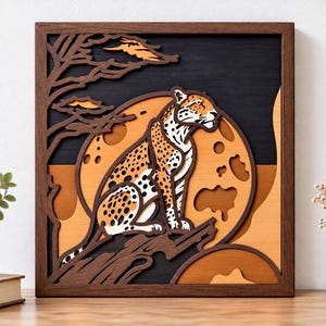 Leopardo multicapa SVG, mandala 3D, corte láser, archivo de corte de papel, bricolaje, corte de madera contrachapada