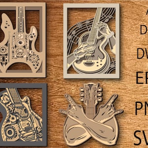3D-gitaarbundel mandala SVG-bestand, 3D-gelaagde gitaar, gitaar meerlaagse Svg, gitaarpapier gesneden, gitaar SVG, gitaar DXF, lasersnijden, woondecoratie