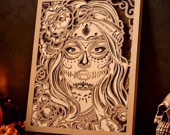SugarSkull Multilayer SVG,3D Mandala,Laser Cut,Paper Cut File,DIY,Plywood Cutting