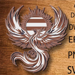 Fichier multicouche Phoenix découpé au laser 3D couches Phoenix papier découpé SVG Phoenix SVG Mandala contreplaqué Phoenix fichier SVG fichier 3D