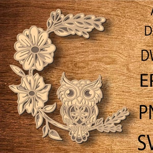 Carino gufo multistrato SVG, file tagliato al laser, DXF a strati 3D tagliato al laser, gufo mandala, gufo compensato tagliato, gufo carta tagliata, gufo CNC, gufo arredamento per la casa