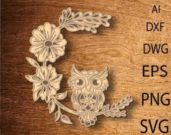 Cute Owl Multilayer SVG,Laser cut file,3D layered DXF laser cut,Owl Mandala,Owl Plywood cut,Owl Paper cut,Owl  CNC,Owl Home decor