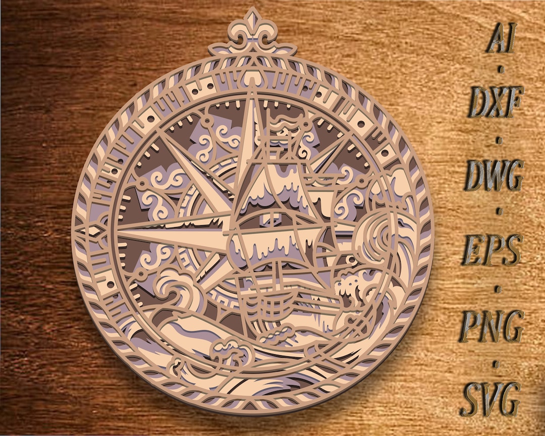 Compass Layered Svg Compass Multilayer Svg,laser Cut File,3d Layered DXF Laser Cut,compass ...