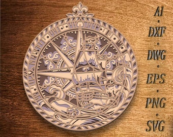 Compass MMultilayer SVG,3D Mandala,Laser Cut,Paper Cut File,DIY,Plywood Cutting