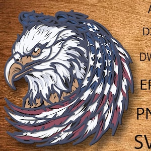 Eagle and Flag Multilayer svg,Vector Dxf Svg, American Flag Laser Cut File for DIY Wall Decor, Multilayer Glowforge Project