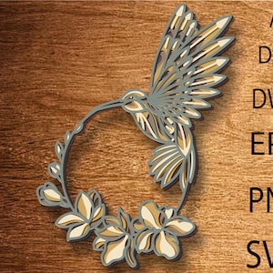 Kolibrie meerlaagse SVG, Colibri lasergesneden bestand, 3D-laag, multiplex snijden, papier snijden, SVG-bestand, 3D-mandala, multiplex gesneden, woondecoratie