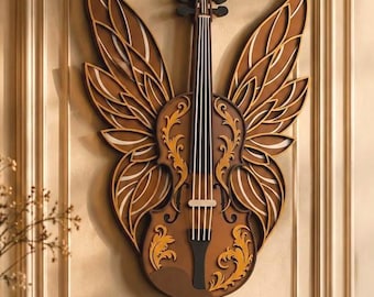 Violín multicapa SVG, mandala 3D, corte láser, archivo de corte de papel, bricolaje, corte de madera contrachapada
