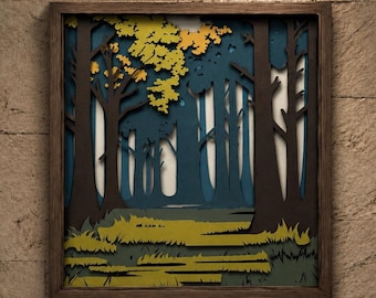 Paisaje forestal multicapa SVG, mandala forestal 3D, plantilla para corte láser (descarga digital)