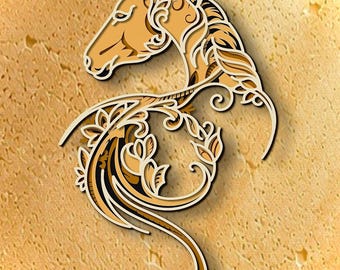 Caballo multicapa SVG, mandala 3D, archivo de corte láser, bricolaje, corte de madera contrachapada