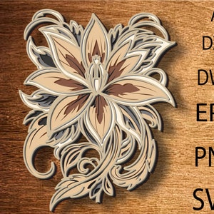 Lily 3d Mandala SVG Files, Flower Multilayer Papercraft Files for Cricut, Layered Svg Files for Laser CNC Router, 3D Layered Cardstock Svg