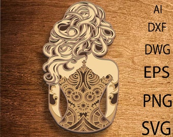 Woman Multilayer SVG,3D Mandala,Laser Cut,Paper Cut File,Steampunk Wall Art