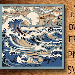 Paysage marin multicouche Svg, océan 3D, fichiers SVG Mandala, fichiers de modèle découpés au Laser, routeur CNC en couches svg, mandala 3D contreplaqué