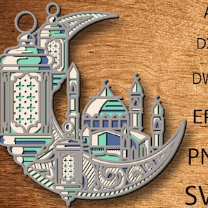 Ramadan Mond Multilayer SVG, 3D Layered SVG, 3D-Schnittdateien, Papierschnitt, Ramadan Mond SVG, DXF-Dateien, Laserschneiden, Sperrholzschnitt, Wohnkultur