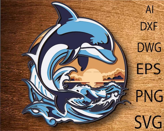 Dolphin Sea Landscape Multilayer SVG,3D Mandala,Laser Cut,Paper Cut File,Plywood Cutting