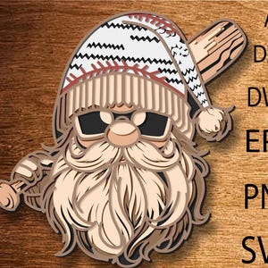 Gnomo da baseball Multilayer Svg, Ornamento da baseball SVG, File tagliato al laser, Baseball SVG, Gnomo compensato tagliato svg, Ornamento natalizio svg Glofworge svg