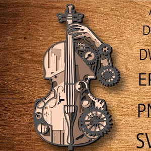 Violino meccanico 3D Multilayer SVG. Violino Mandala Laser Cut Home Decor. Violino SVG. Violino Laser. Download digitale di file. Taglio del compensato