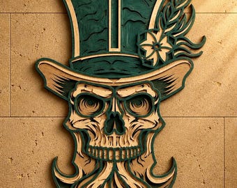 Leprechaun Skull Multilayer SVG,3D Mandala,Laser Cut,Paper Cut File,DIY,Plywood Cutting