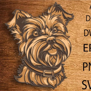 Yorkshire Terrier Hund Multilayer SVG, Yorki Hund Schnittdatei, Laser geschnitten 3D Schicht, Sperrholz schneiden, Papier schneiden, SVG-Datei, 3D Mandala Sperrholz