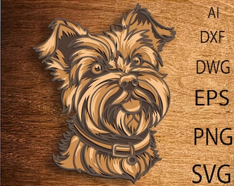 Yorkshire Terrier dog Multilayer SVG,Yorki dog cut file,Laser cut 3D layer,Plywood cutting,Paper cutting,SVG file,3D mandala plywood