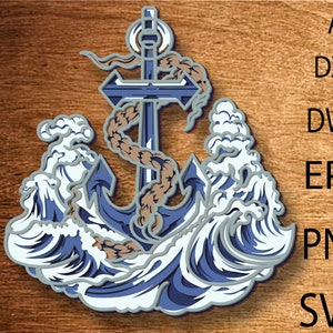 Anker meerlaagse SVG, lasergesneden bestand, 3D gelaagde DXF-lasersnede, ankermandala, multiplex gesneden, anker papiersnede, anker CNC, anker Home decor