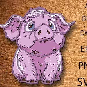 Niedliches Baby Schwein Multilayer SVG, Schwein Laser geschnitten 3D Schicht, Sperrholzplatte schneiden, Papierschnitt, SVG-Datei, 3D Mandala Sperrholz, Schwein zu Hause