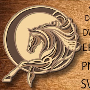 Horse Multilayer svg,Floral Horse laser cut files,Cnc router files, Laser cut mandala,Horse template,cnc horse mandala laser cut files