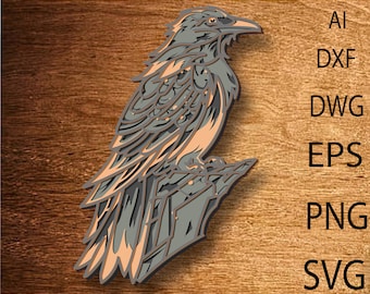 Raven Multilayer SVG,Laser cut file,3D layered DXF laser cut,Raven Mandala,Raven Plywood cut,Raven Paper cut,Raven CNC,Raven Home decor
