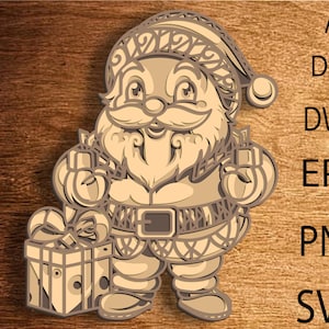 Fichiers SVG multicouches Père Noël pour projets Cricut, Mandala SVG pour découpe laser, modèle Dxf de panneaux multicouches Père Noël pour routeur Cnc ou Cricut