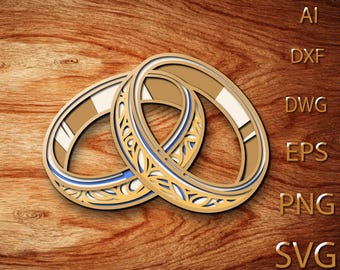 Anillos de boda SVG multicapa, archivo cortado por láser, corte en madera contrachapada 3D (descarga digital)